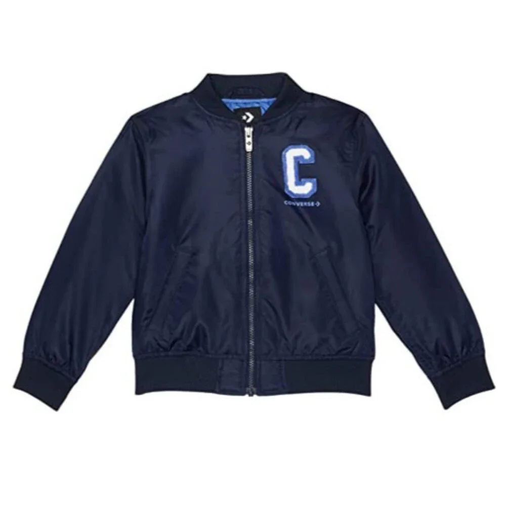 Converse Chenille Bomber Jacket Boys Medium Blue Full Zip Long Sleeve GBO301